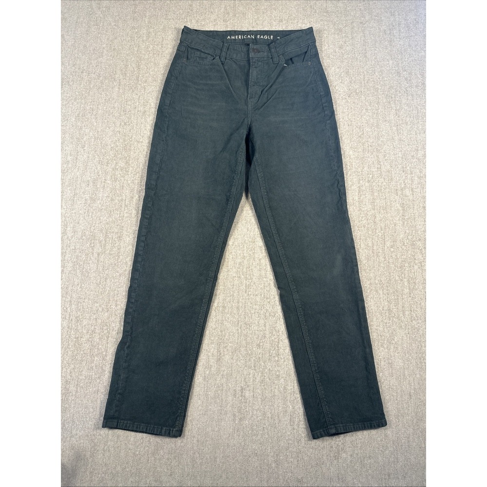 American Eagle Mom Straight Jeans Womens 0 Green Corduroy Retro Mid Rise‎